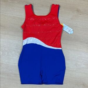 NWT Cat & Jack Vibrant Red and Blue Gymnastics Leotard L 10/12
